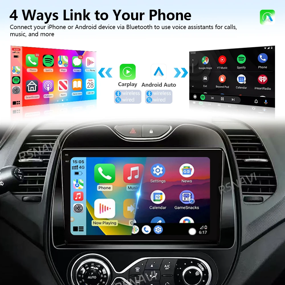 SXAUTO Autoradio Android 14 Per Renault Captur/Kaptur (2014-2019) - 9 Pollici 8 Core 8GB RAM+256GB ROM Con Carplay E DAB