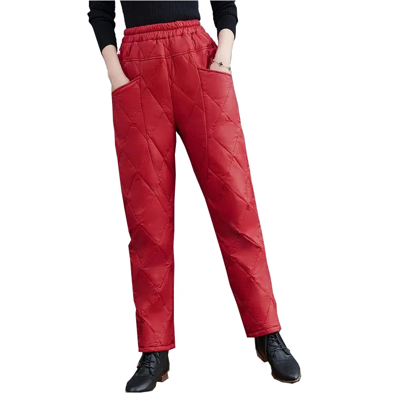 Women Winter Warm Down Cotton Pants Lightweight Plus Velvet Thicken Padded Quilted Trousers Elastic Waist Casual Trousers M-2XL down cotton jacket men s winter coat men s cotton padded coat new fall winter trend velvet thickening padded jacket