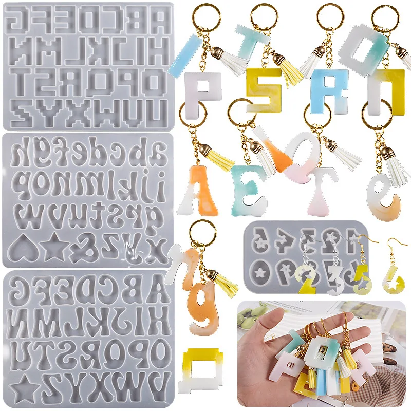 

DIY Crystal Mirror Face English Letters Earrings Pendant Digital Pendant Silicone Mold Handmade Keychain Pendant