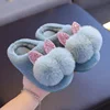 Baby Girls Cotton Slippers 2022 New Winter Children's Shiny Sequins Fur Slippers Boys Home Indoor Shoes Anti-slip Kids Slippers 4