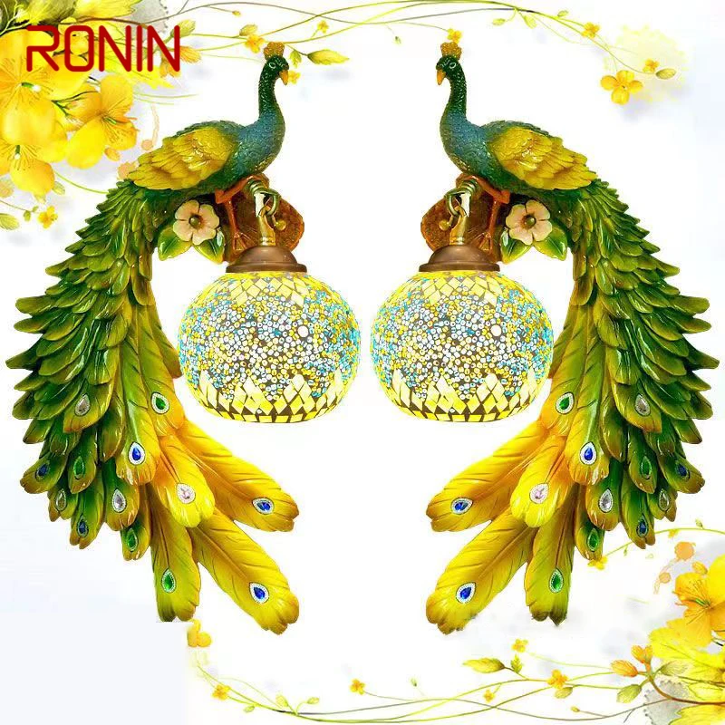 

RONIN Contemporary Peacock Wall Lamp Personalized And Creative Living Room Bedroom Hallway Decoration Light