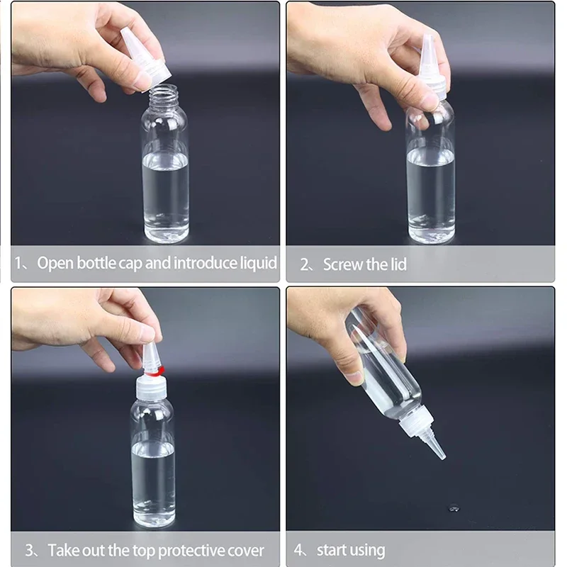 Transparent Sharp-mouth Plastic Squeezable Needle Bottles Color Paste Bottle Ink Glue 10Pcs 10/30/50/60/100/120ml