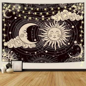 Tapisserie mystique soleil et lune, tenture murale esthétique Dark Soul, parfaite pour la décoration de la chambre à coucher, décoration murale de la chambre à coucher 1
