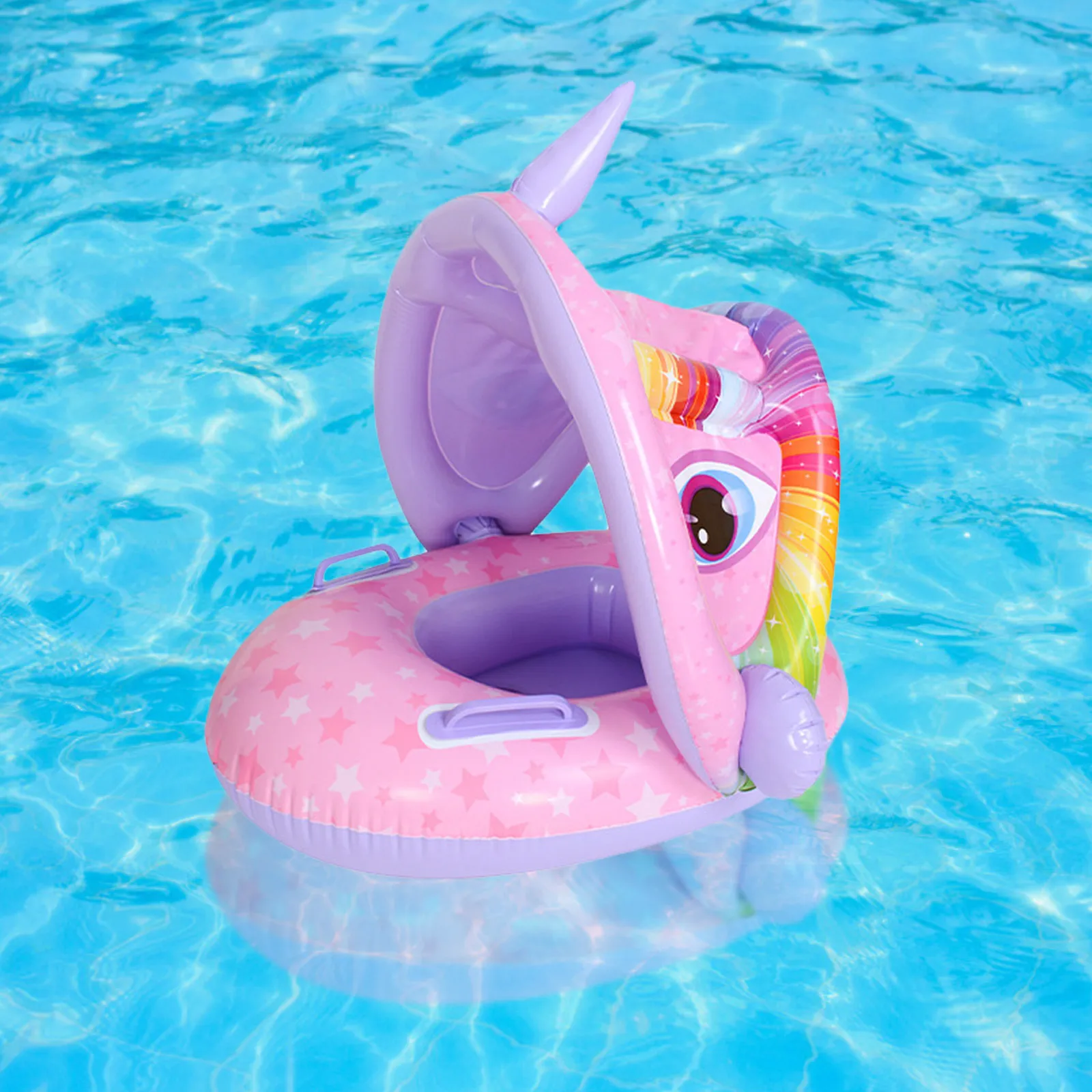 Kids Baby Inflatable Swim Ring Float Seat Cartoon Swimming Seat with Sunshade Awning Fun Pool Toys for Swimming Pool Bathtub