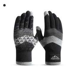 Winter Warm Knit Fashion Fleece Windproof Non-Slip Touchscreen Gloves - One Size (Black)