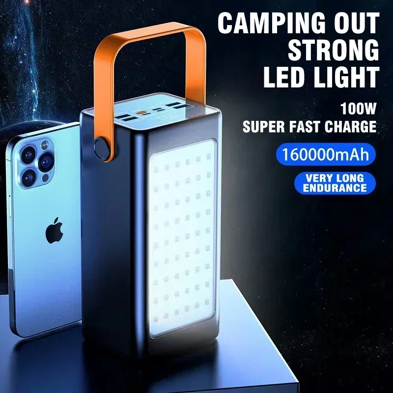 

Large Capacity 66W Power Bank 200000mah Fast Charger Suitable for Laptop Battery External LED Camping Light Flashlight