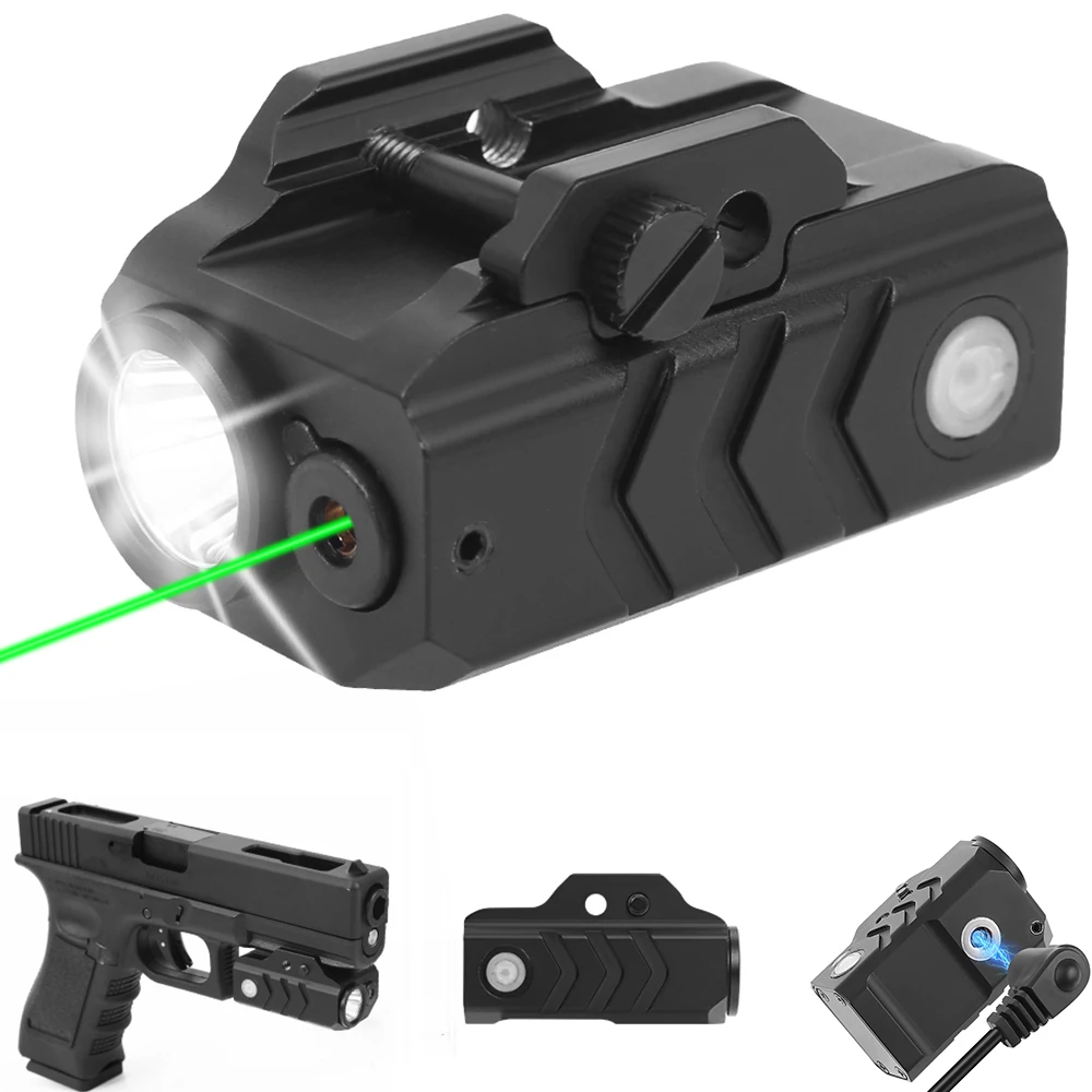 

800 Lumens Laser Sight Flashlight Combo for Pistol Tactical Flashlight Strobe LED Weapon Light Magnetic Charging Laser Torch