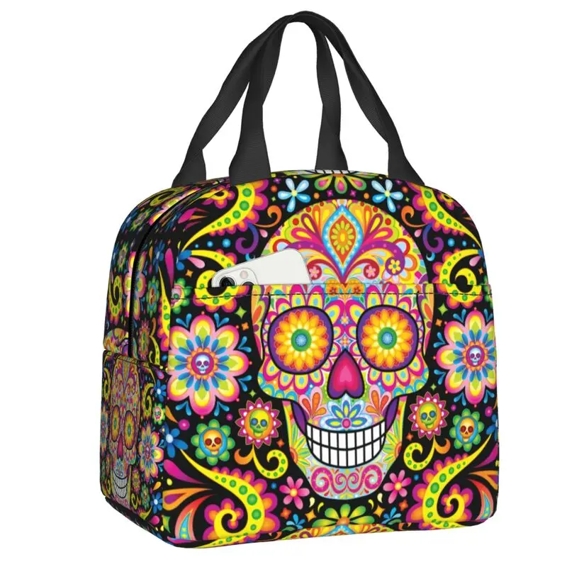 

Sugar Skull Day Of The Dead Art Lunch Box for Women Thermal Cooler Food Insulated Lunch Bag Kids School Children Picnic Tote Bag