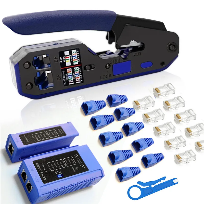 

RJ45 Crimp Tool All-in-One Network Crimper CAT6 Crimp Tool Kit Network Cable Tester Wire Stripper Connectors Protective Cover