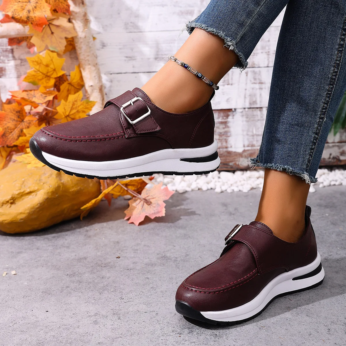 Plus-size 2025 Spring/autumn New Women's Shoes, European and American Thick-soled Loafers, Wedge Heel Casual Single Shoes