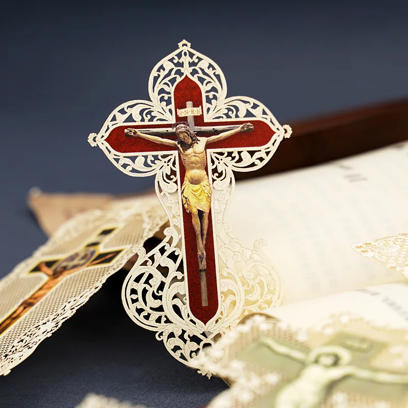 Hollow Lace Cross Bookmark Paper Catholic Christian Card Exquisite Gift