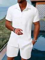 Tenue de plage décontractée pour hommes, nouveau modèle d'été, chemise élégante, sportive et confortable avec col, manches courtes, Short, ensemble deux pièces 1