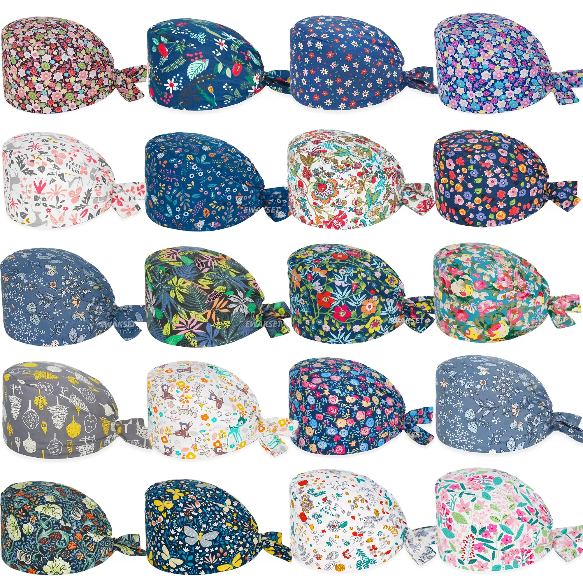 Flowers Work Cap Adjustable Cotton Med Hat for Women Men Hats Surgicals Beauty salon Dentist Cap Unisex Accessories Scrub