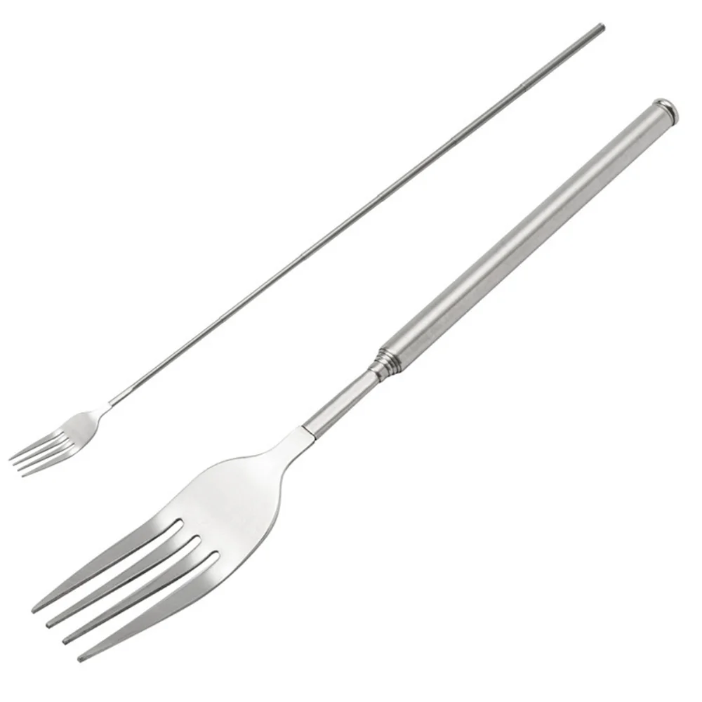Description Picture 5 of itemFood Fork Stainless Steel Sliver Telescopic Food Fork Long Cutlery Fork Extendable Dinner Fruit Dessert Fork Kitchen Tool