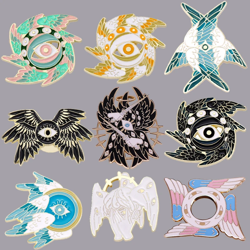 Creative Eye of Horus Angel Wing Pin Evil Eye Enamel Badge Brooch DIY