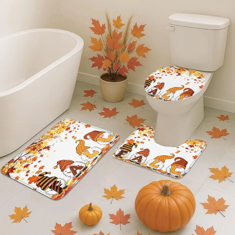 Fall Gnomes Shower Curtain Set with Rugs