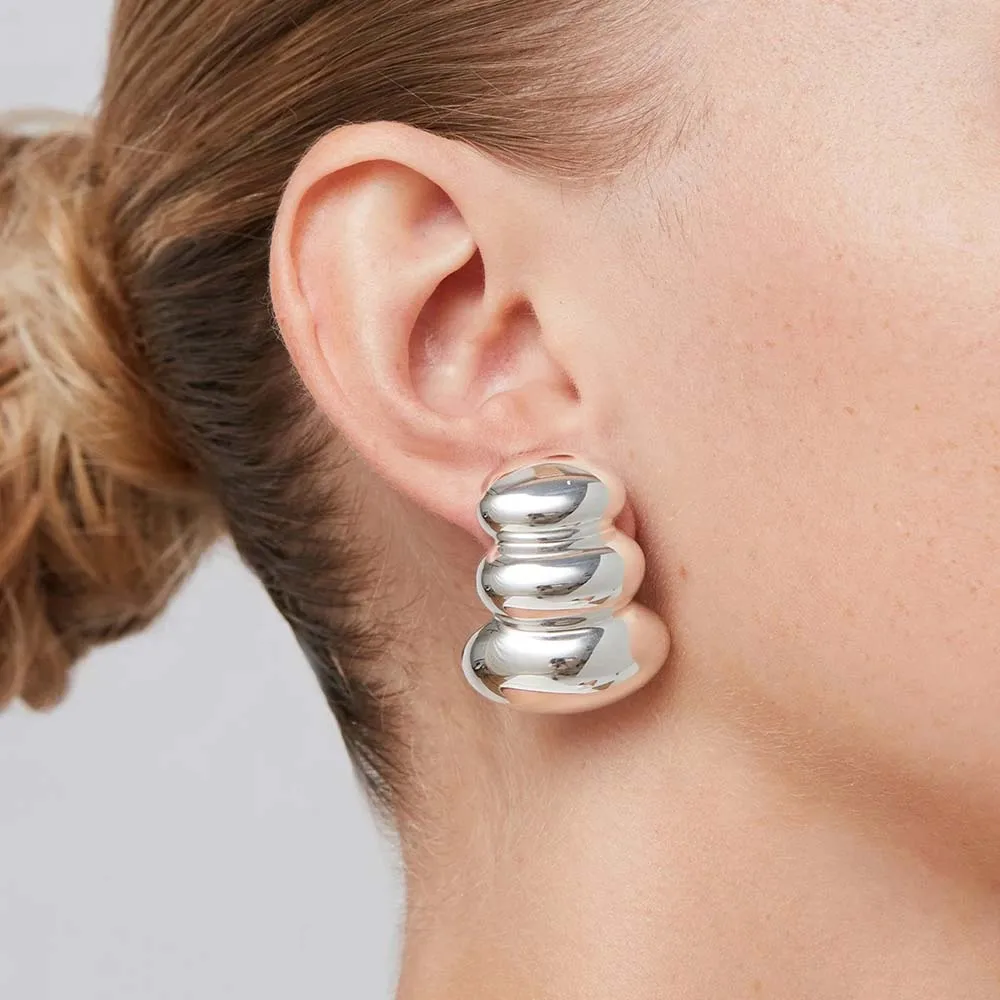 18K Gold Plated Non-Stop Statement Earrings for Women PVD Stainless Steel Waterproof Chunky Earring Sleek Unique Jewelry Aretes