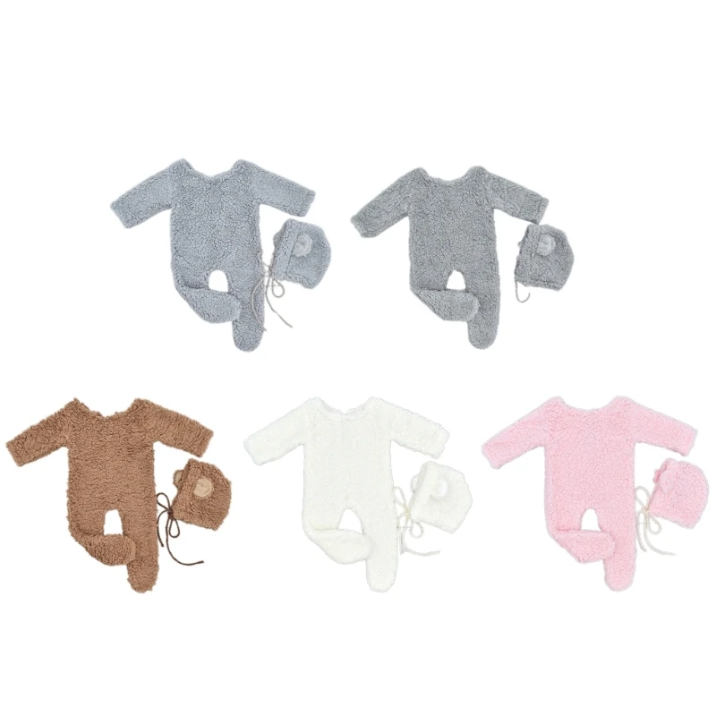 

Infant Photoshooting Props Footed Romper Berber Fleece Cap Newborn Shower Gift DropShipping