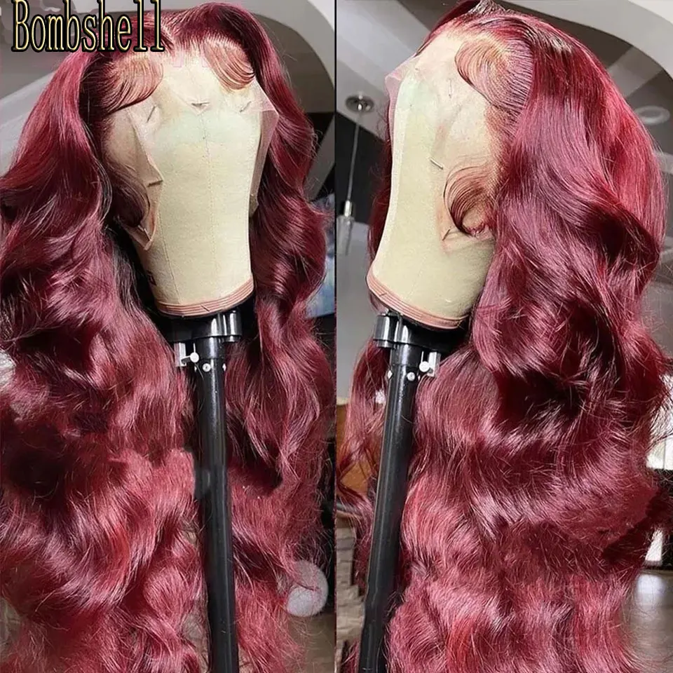 

Винно-красные синтетические волосы, кружевной передний парик, объемная волна, высокое качество, термостойкие волоконные, предварительно выщипанные натуральные волосы для чернокожих женщин