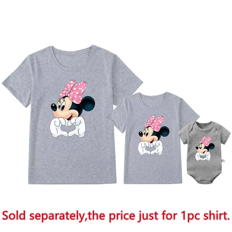 Disney Minnie Mouse Family Shirts Funny Mommy and Me Kids Tshirts Matching Baby Rompers Cotton Family Look Disney Trip Clothes 5