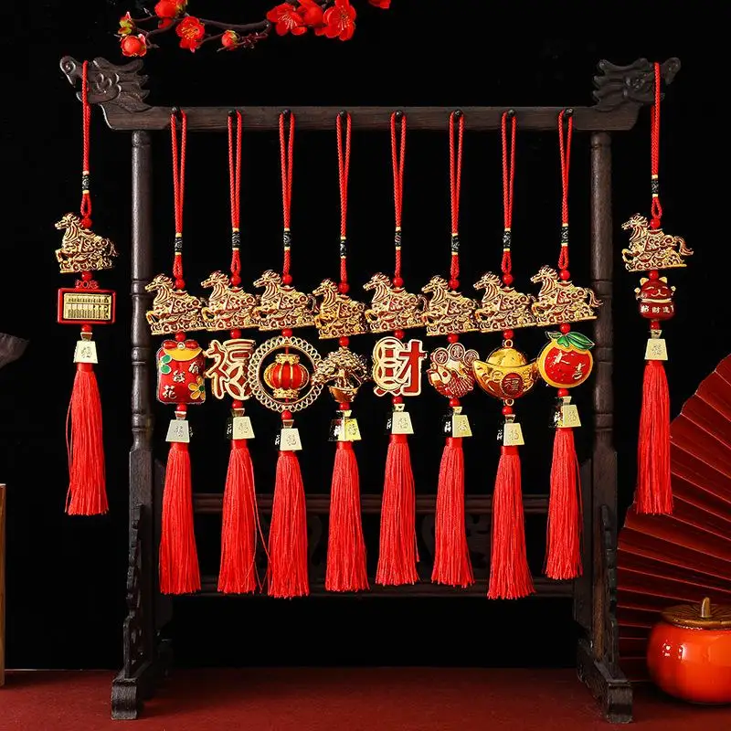 2026 Year Of Horse Wall Hanging Car Ornament Chinese New Year Red Gold Pendant Lucky Decora Housewarming Gifts