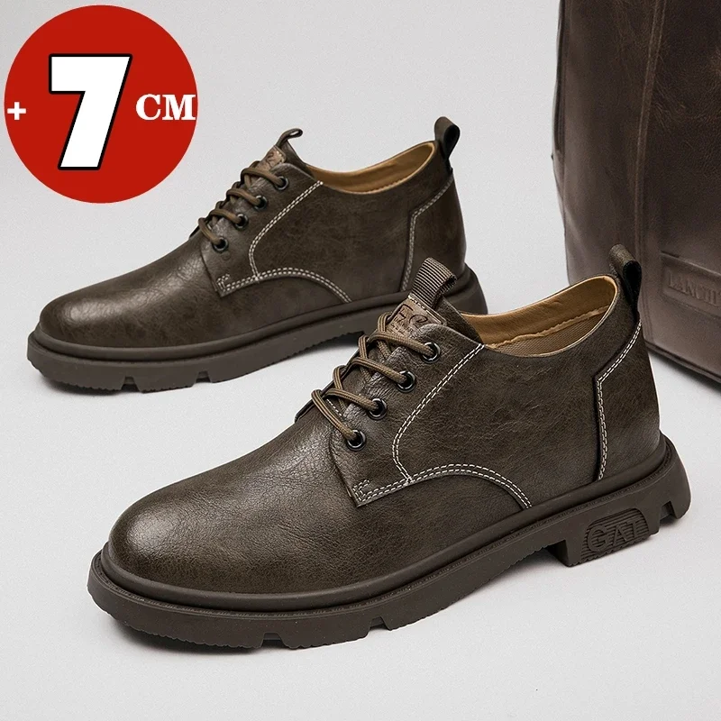 

Men Business Cow Leather Shoes Men's Casual Breathable Work Boots Height Increase 7CM Shoes Comfortable Inside Elevator Shoes