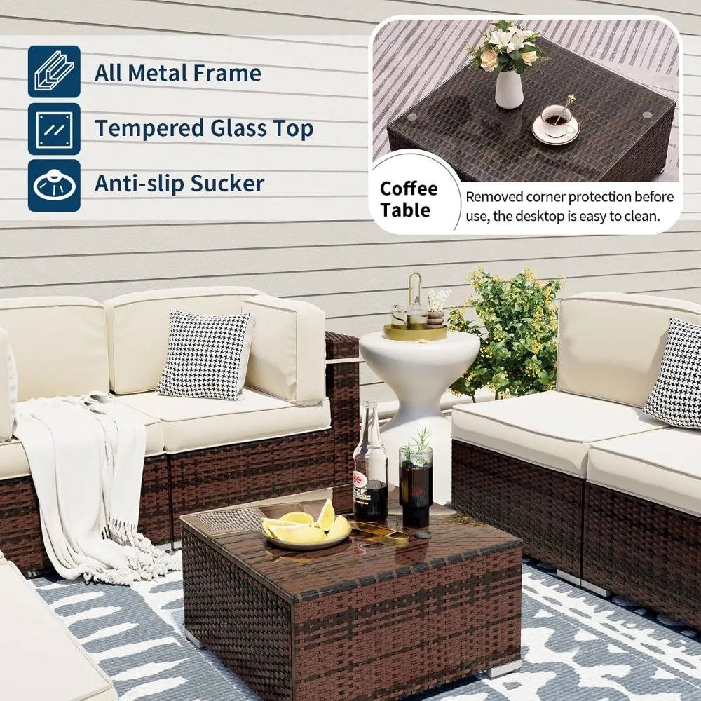 Patio Furniture Sets, 5 Pieces Modular Rattan Outdoor Patio Sectional Furniture Sofa Set, Wicker Patio Conversation Set 2