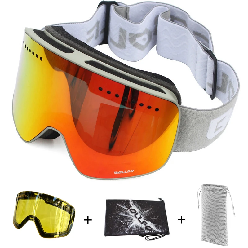 Magnetic Ski Goggles Anti-fog UV400 Double Layers Lens Snowboarding Skiing Goggles for Men Women Ski Glasses Eyewear Yellow lens 2