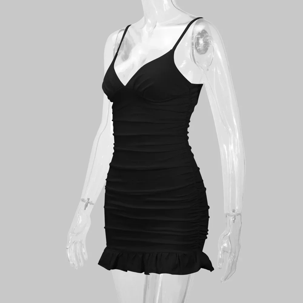 Irregular Ruffle Straps Mini Dress Elegant Fashion Outfits Night Club Party Summer Bodycon Dresses Vestidos