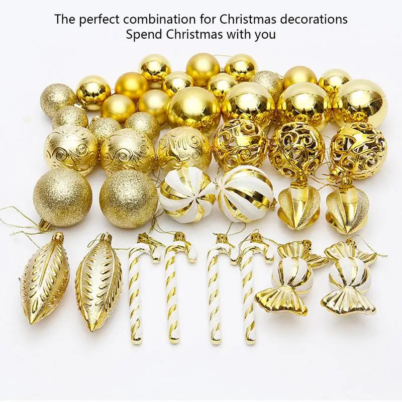 

40PCS Christmas Ball Shatterproof Golden Candycane Christmas Ornaments 12 Designs Hangings Balls Xmas tree decorations