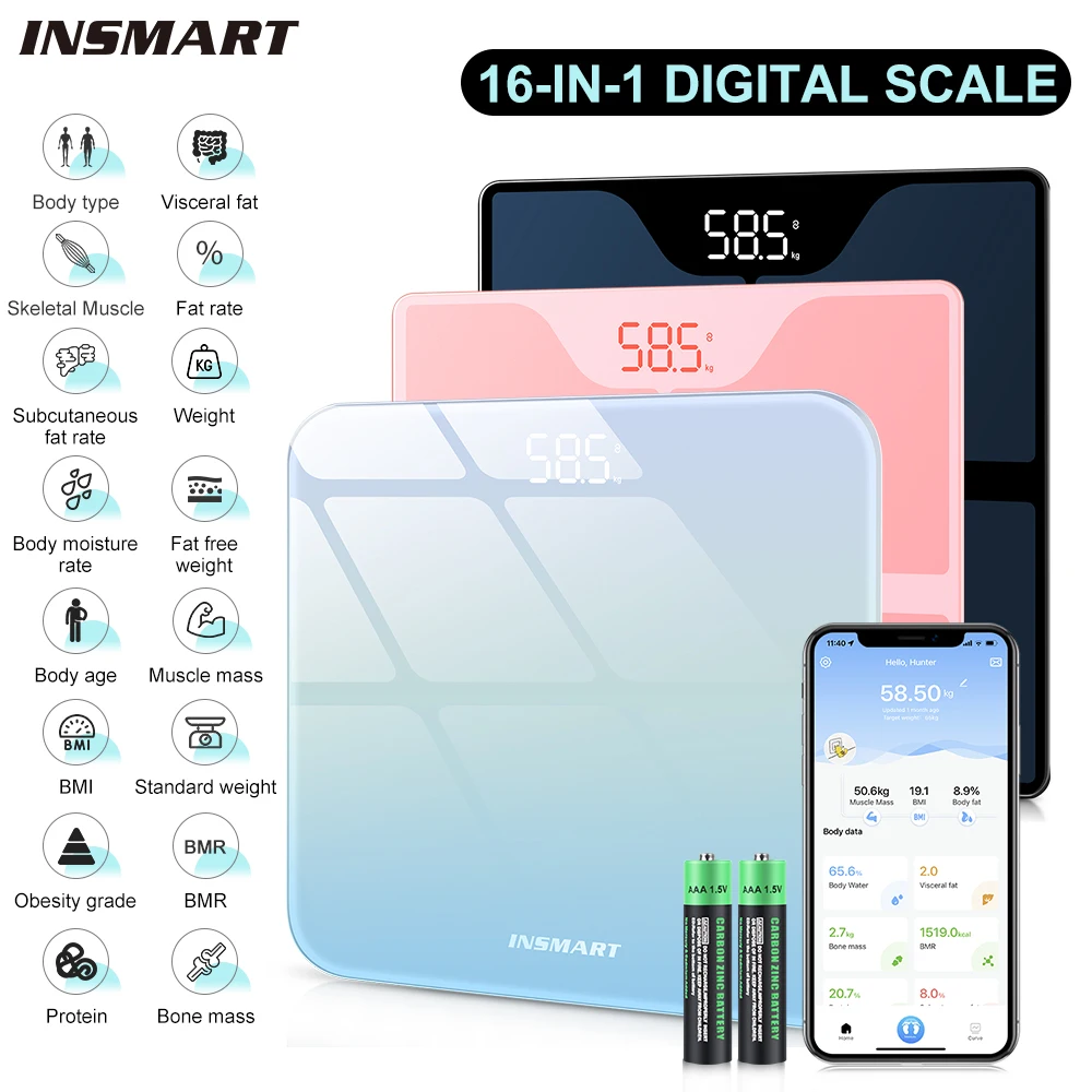 Smart Weight Scale 16 in 1 Mobile Phone Monitoring for Multi-functional Monitoring Human Fat Weight Protein Home Health Monitor
