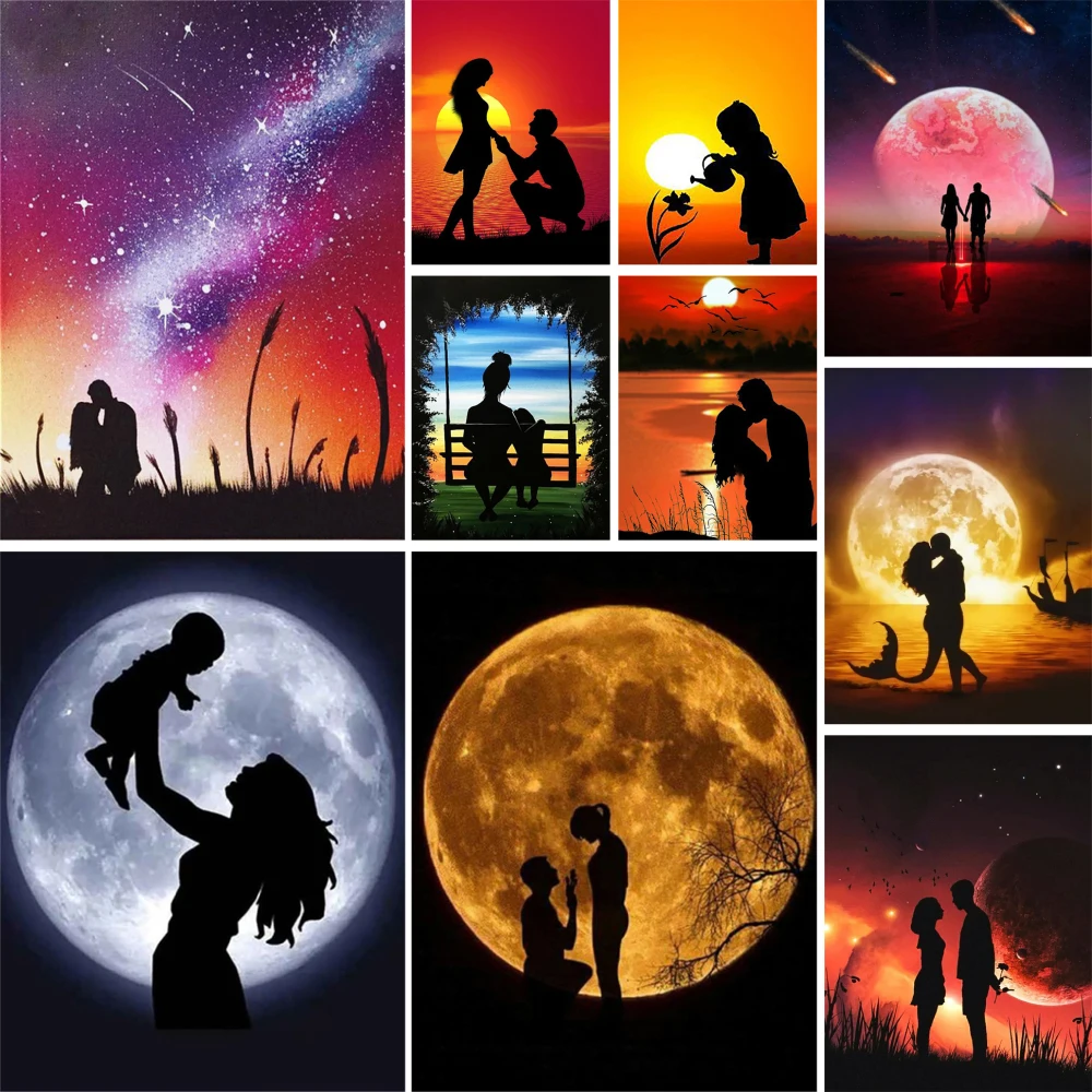Landschaft Mond Liebhaber Bedruckter Stoff Kreuzstich Set Stickerei Handwerk Nähen Handwerk Handgemacht Paket Promotions Raumdekoration