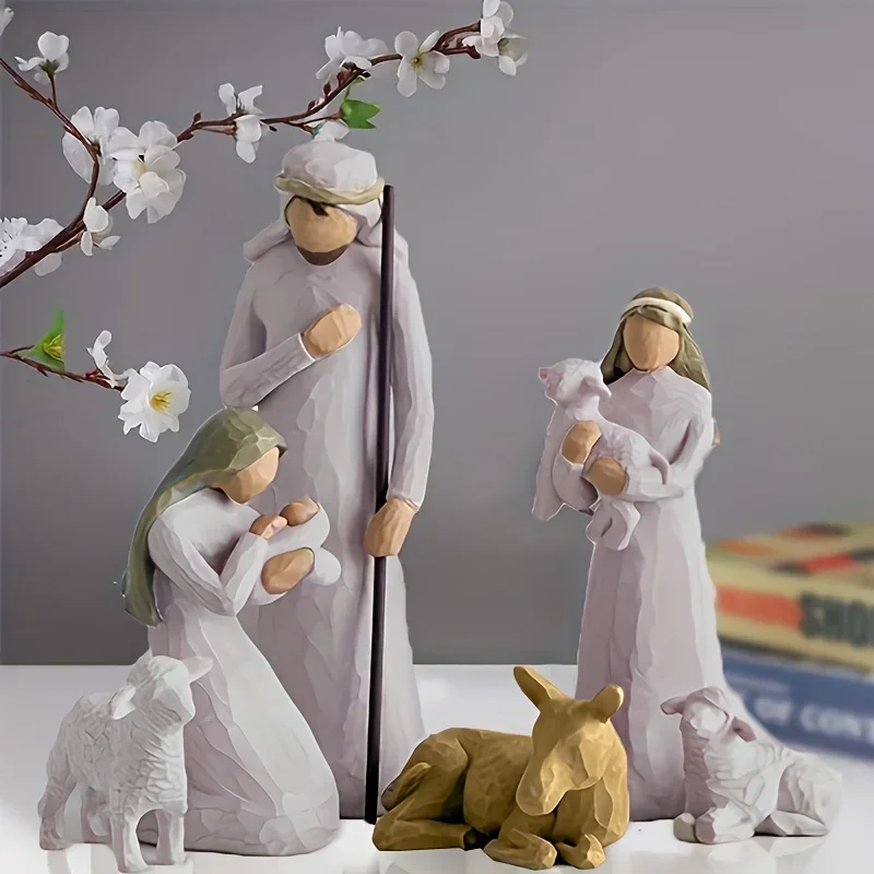 Nativity set birthplace hand drawn figure statues Home sculpture art Living Room Bedroom table decoration Resin crafts Room