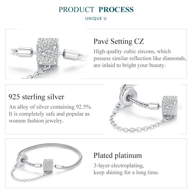 Silver Charm Bracelet with Safety Chain