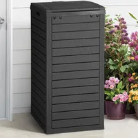 38 Gallon Large Outdoor Trash Can, Waterproof Resin Hideaway Garbage Bin with Lid and Drip Tray, Outside Trash Bin for Porch 1
