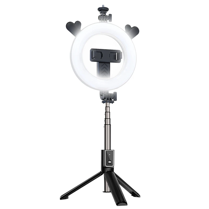 6 Inches Ring Light Tripod Stand Extendable Selfie Stick With Detachable Remote Control For Vlog/ Smartphone