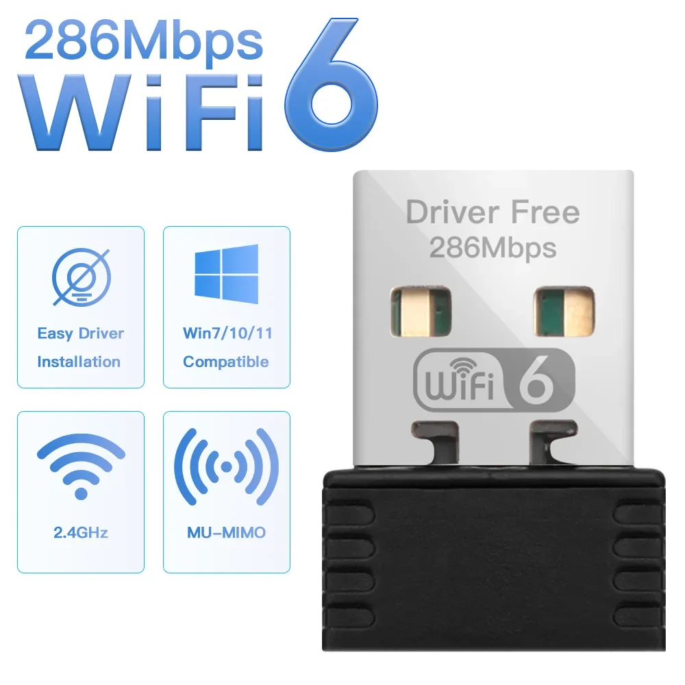 Wifi 6 Ax286 2.4Ghz Mini Usb Wifi Card Wifi 6 Adattatore Ricevitore Dongle Wireless Per Pc/Laptop Per Windows7/10/11 Driver Gratuito