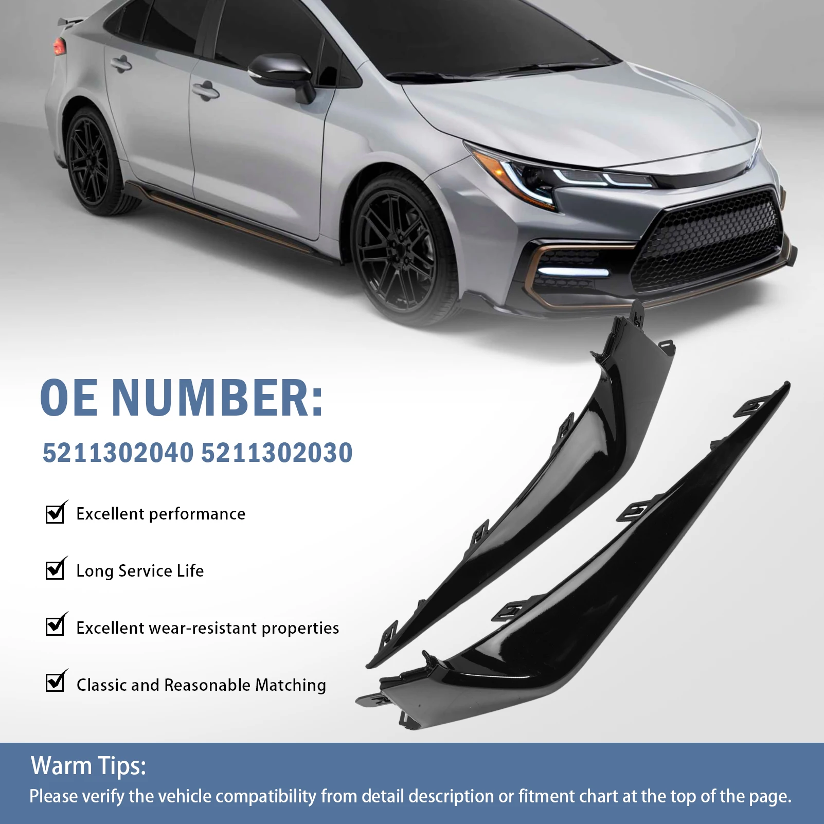 5211302040 זוג כיסוי קדמי לבאמפר תחתון עיצוב שפתיים גריל 5211302030 עבור 2020 2021 2022 טויוטה קורולה SE XSE