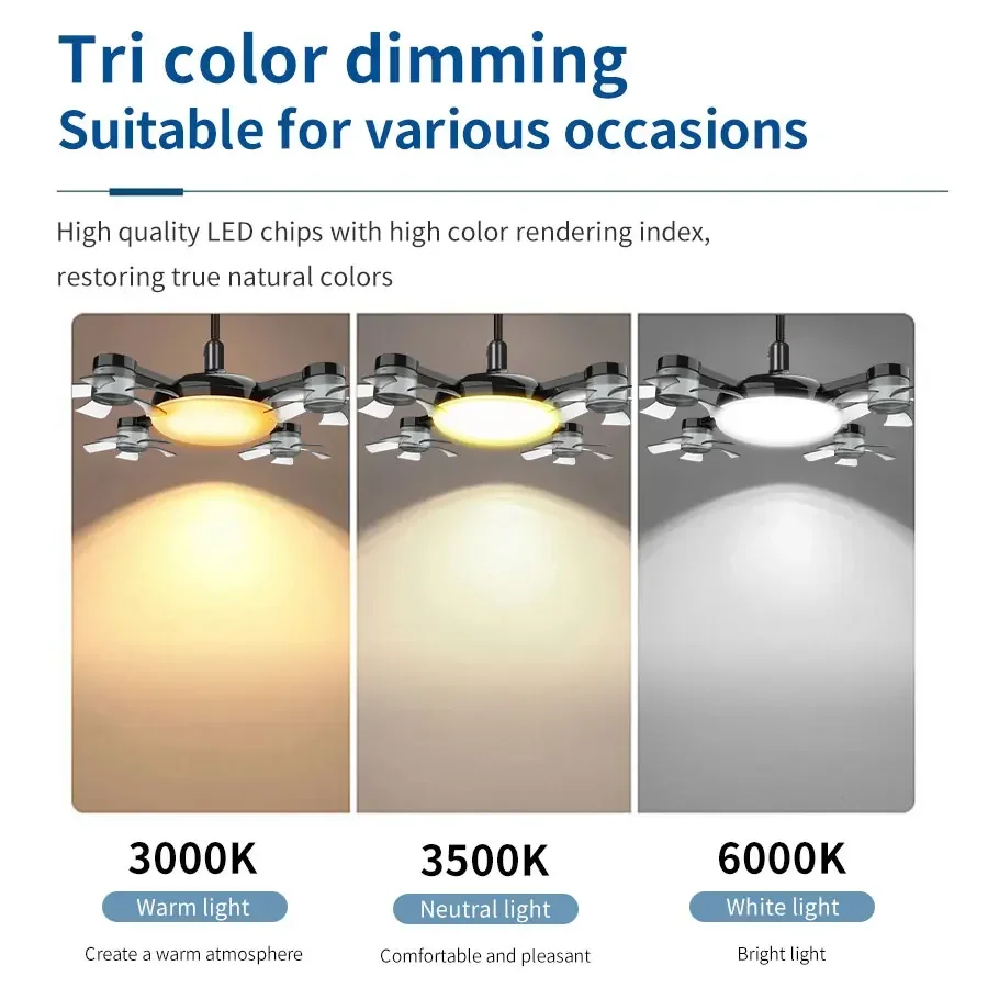 E27 Fan Light 2-in-1 60W  Drone Design Ceiling Fan Light with Remote Control AC85-265V Fan Lighting Bulb for Home Restaurant