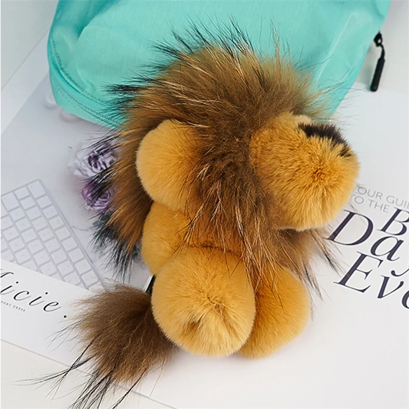 Multi Color Fluffy Real Rabbit Fur Fluffy Keychain Trinkets Women's Toys Fluffy Little Lion Dolls Car Keychain Cute Gift