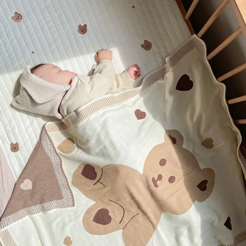 Cute Bear Baby Blanket Knitted Swaddling Blankets Newborn Babies Accessories Children's Winter Warm Bed Cover Bedding Manta Bebe 3
