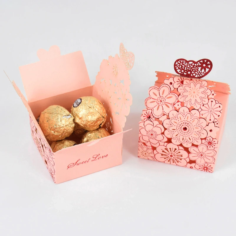 10/20Pcs Pink Butterfly Floral Laser Cut Candy Boxes for Wedding Favors, Birthday Party... - SKU GPB17088 - UGI Packaging