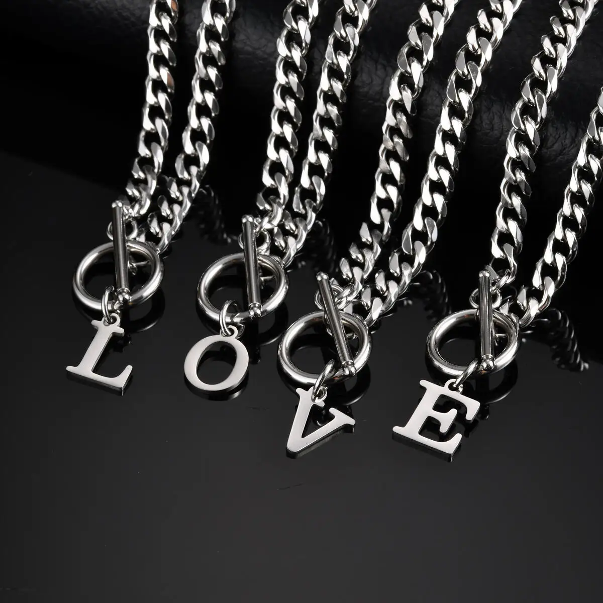 A-Z 26 Letter Cuban Chain Necklace for Men Boys,50CM Stainless Steel Chain Link Collars,Alphabet Jewelry Gift