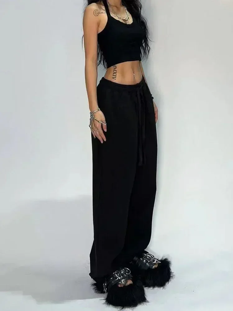 Deeptown Casual Gray Sweatpants Women Wide Leg Black Joggers Classic Baggy Streetwear Oversized Sports Female Trousers All-match 6