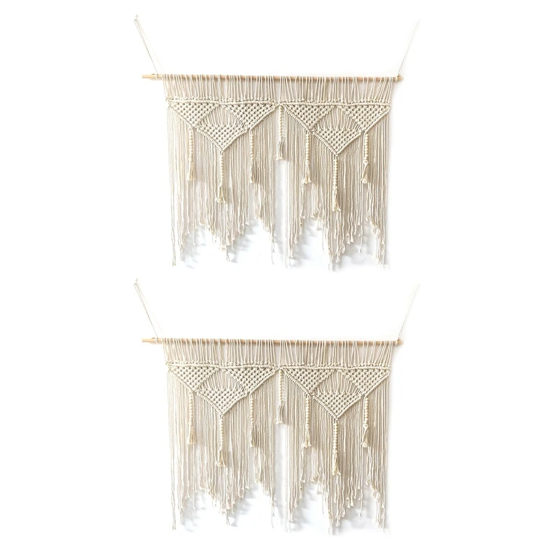 

Promotion! 2X Macrame Wall Hanging Handwoven Bohemian Cotton Rope Boho Tapestry Home Decor Creamy-White