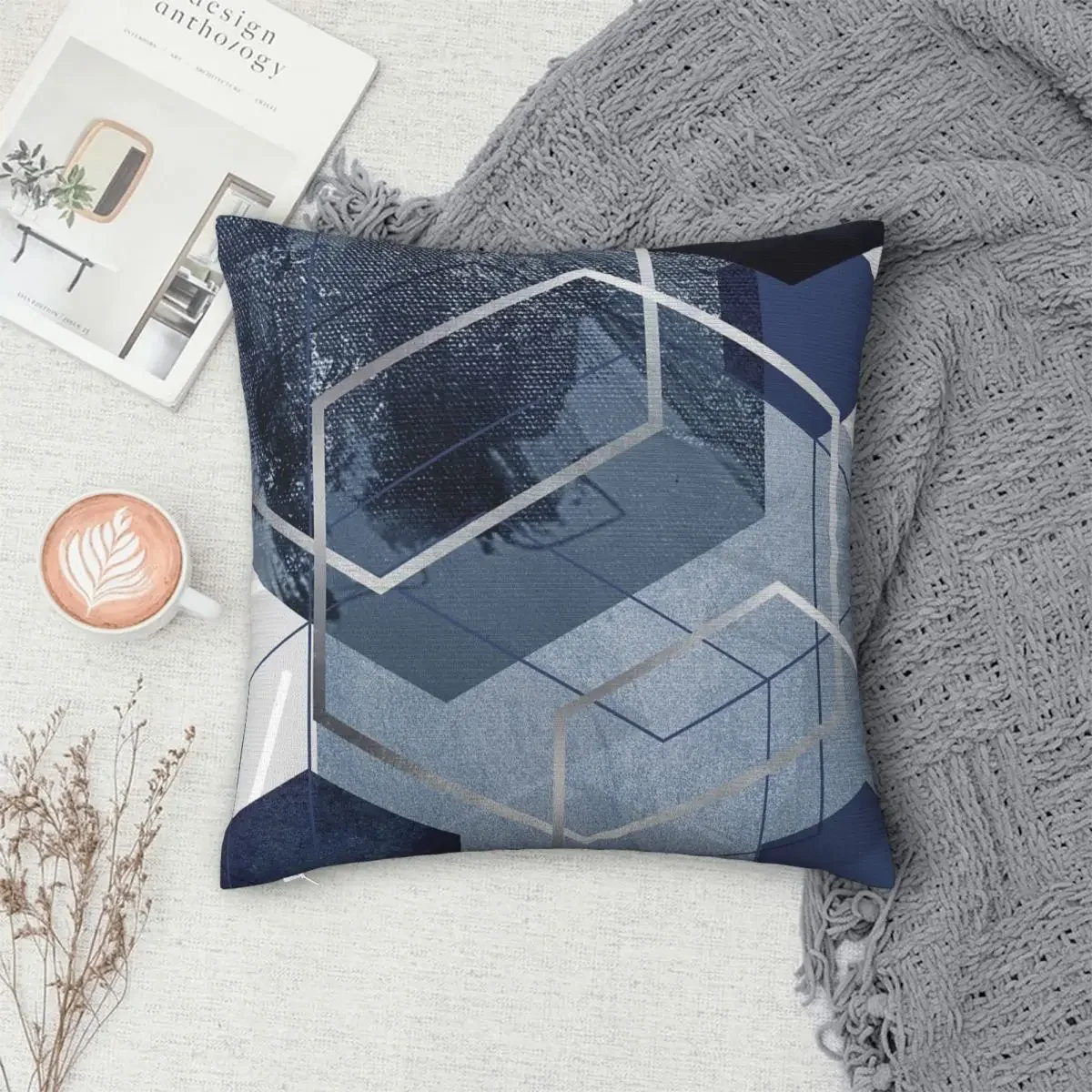 

Blue And Grey Geo Pillowcase Polyester Pillows Cover Cushion Comfort Throw Pillow Sofa Decorative Cushions Used for Home Bedroom