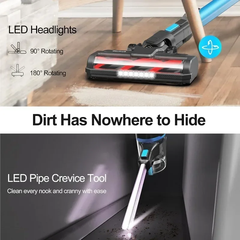 DEVOAC S11 Cordless Vacuum Cleaner, Powerful Suction Vacuum with 28Kpa 350W Brushless Motor, Lightweight Stick Vacuum Cleaner 6