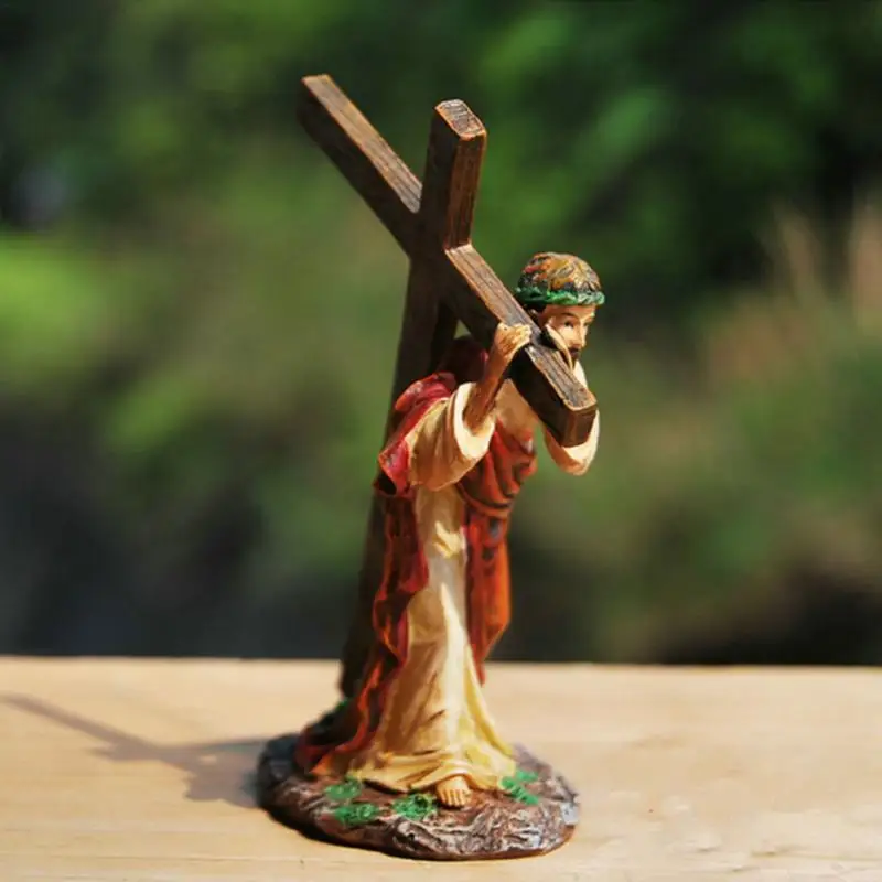 Jesus Cross Statue Resin Ornament Jesus Cross Figure Little Jesus Carrying Cross On The Way To Calvary Resin Figurine Hand