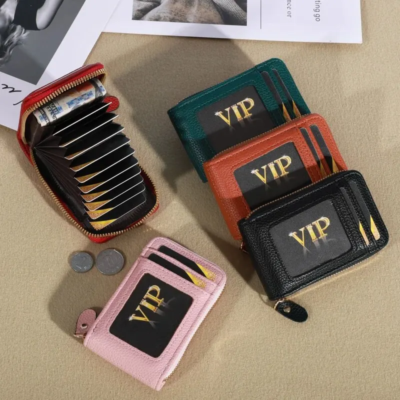 New Vintage Genuine Leather Men's Wallet Credit Card Holder RFID Blocking Zipper Money Pouch Card Protect Case Pocket Cover