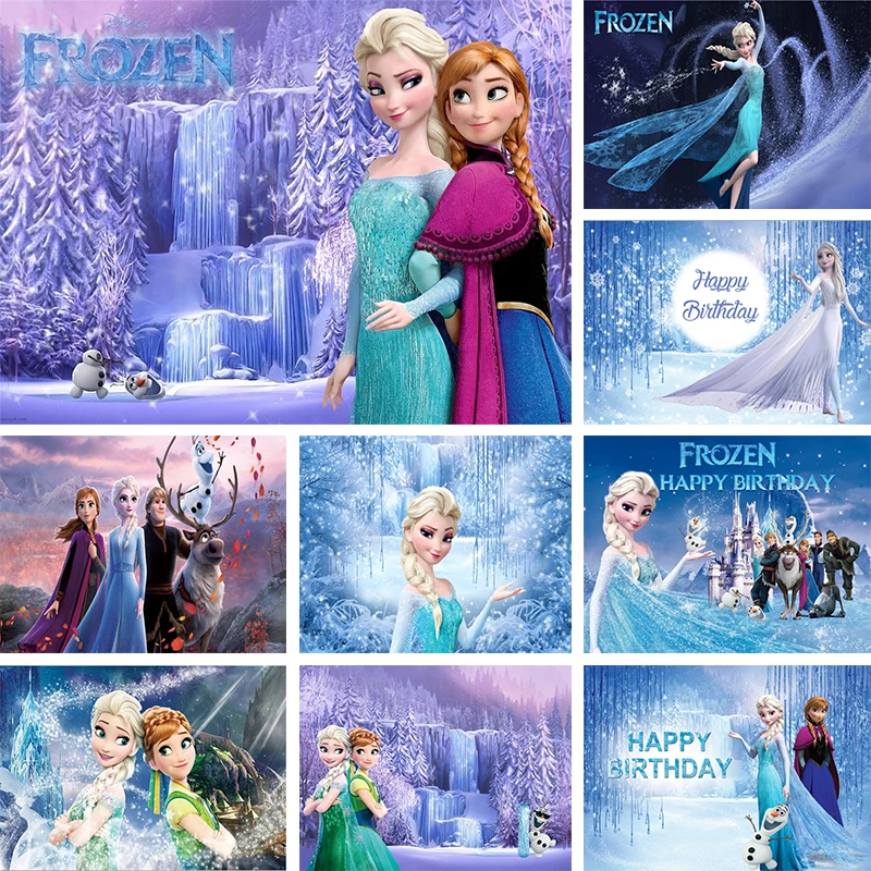 Sfondo Di Compleanno Congelato Viola Anna Elsa Snow Queen Disney Princess Decorazioni Per Feste Banner Foto Sfondo Fotografia Puntelli